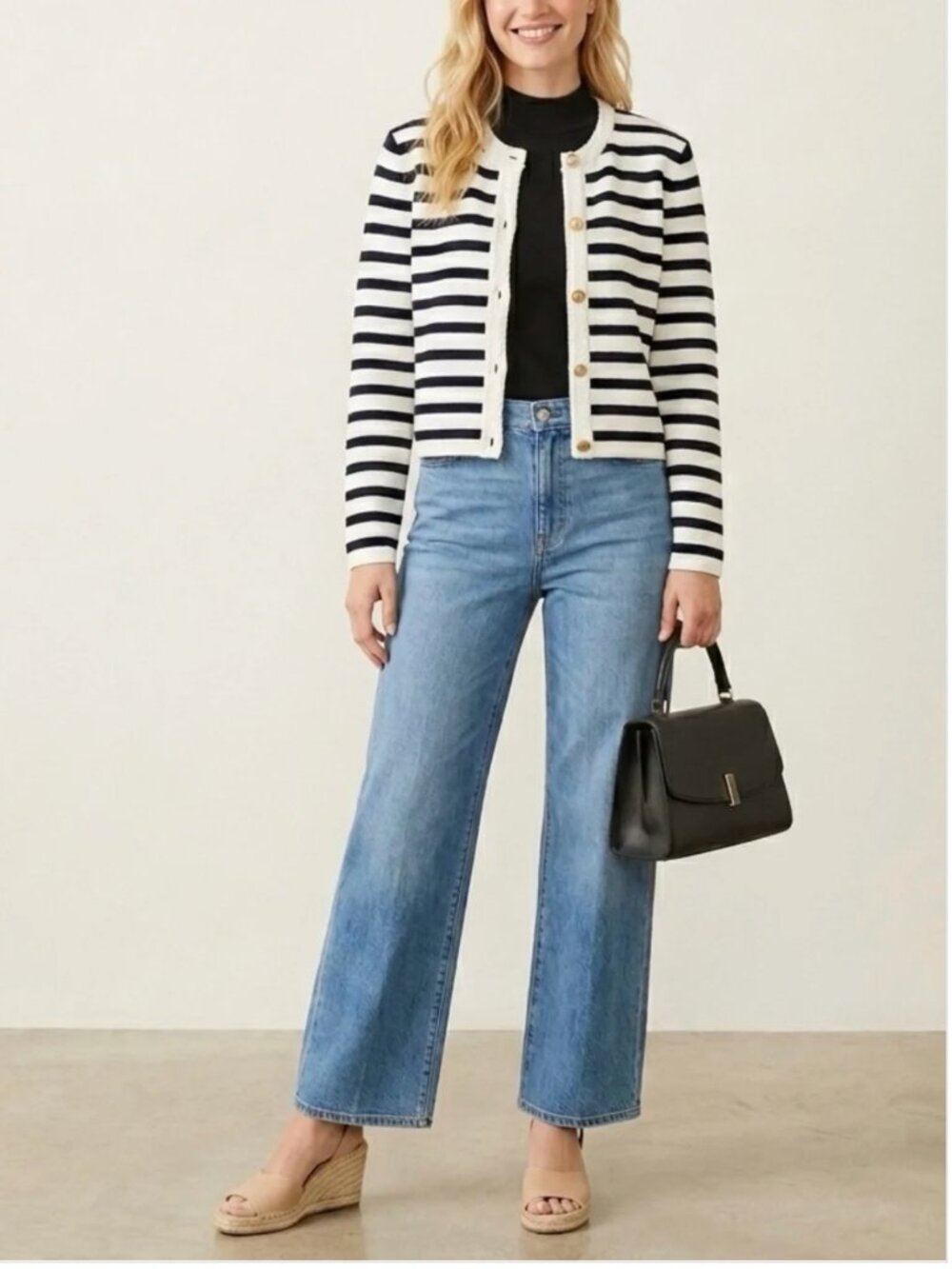 J.Crew Factory Navy Ivory Striped Lady Jacket Cardigan Medium